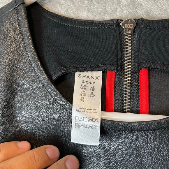 Spanx Leather Like Sleeveless Sheath Dress Luxe Black 20392R Size Small‎ - Picture 7 of 9